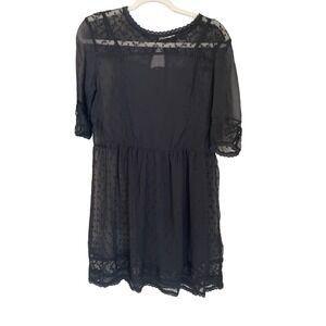 Angie Black Whimsigoth Sheer Lined Clip Dot Lace Accent Dress Size M Goth NWT